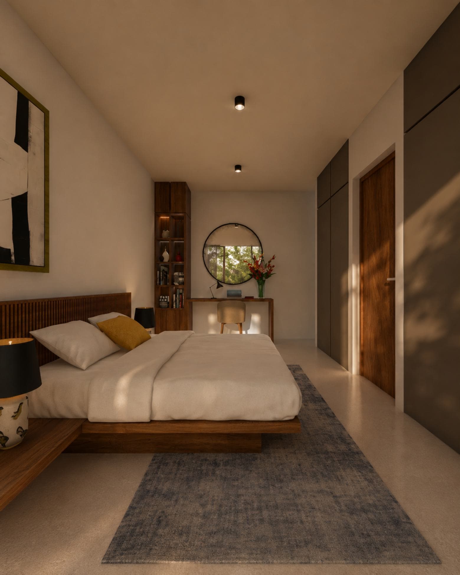 No. 10/10A, Upul Place, Sirimal Uyana — bedroom with built-in shelving and a study nook