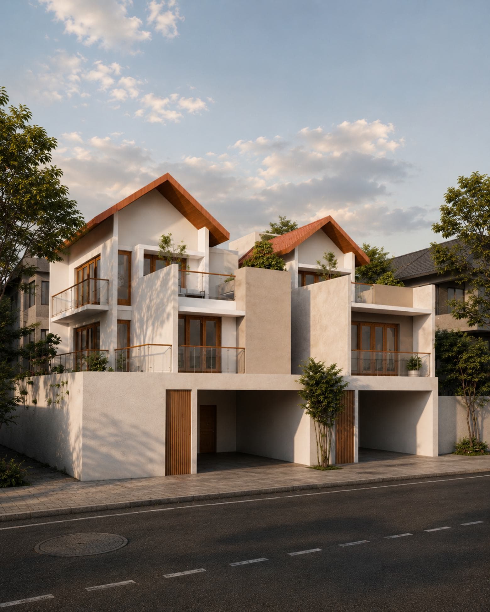 No. 22/22B, Mallikarama, Ratmalana — angled street view showing both houses and their terraces