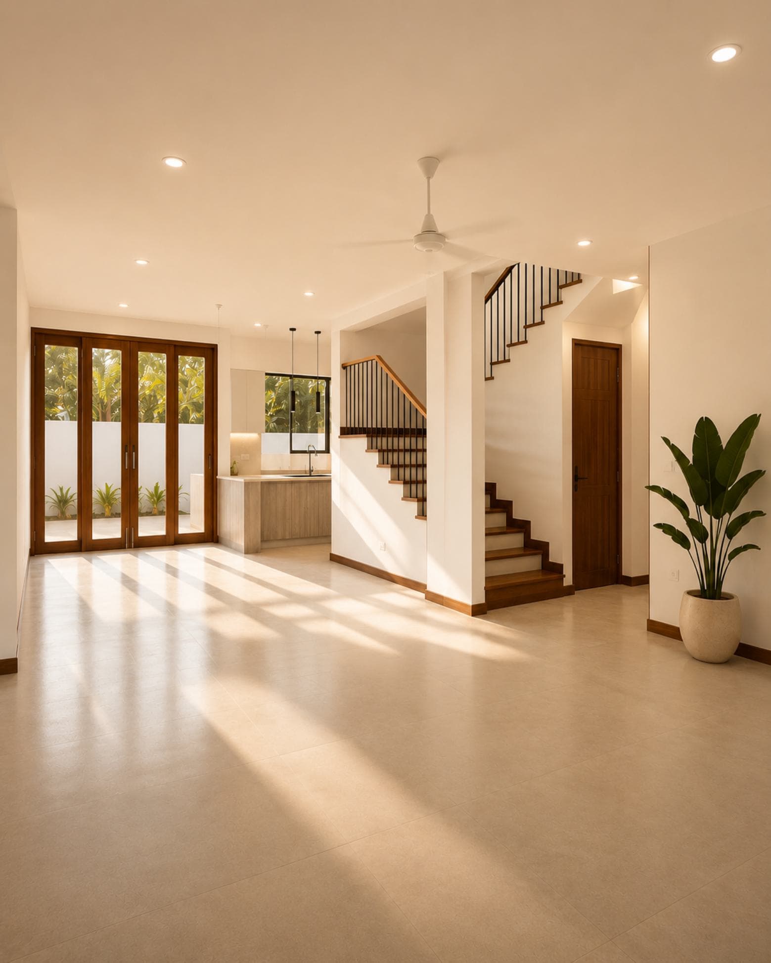 No. 45, Mallikarama Road, Ratmalana — open living and dining looking through to the kitchen and stair