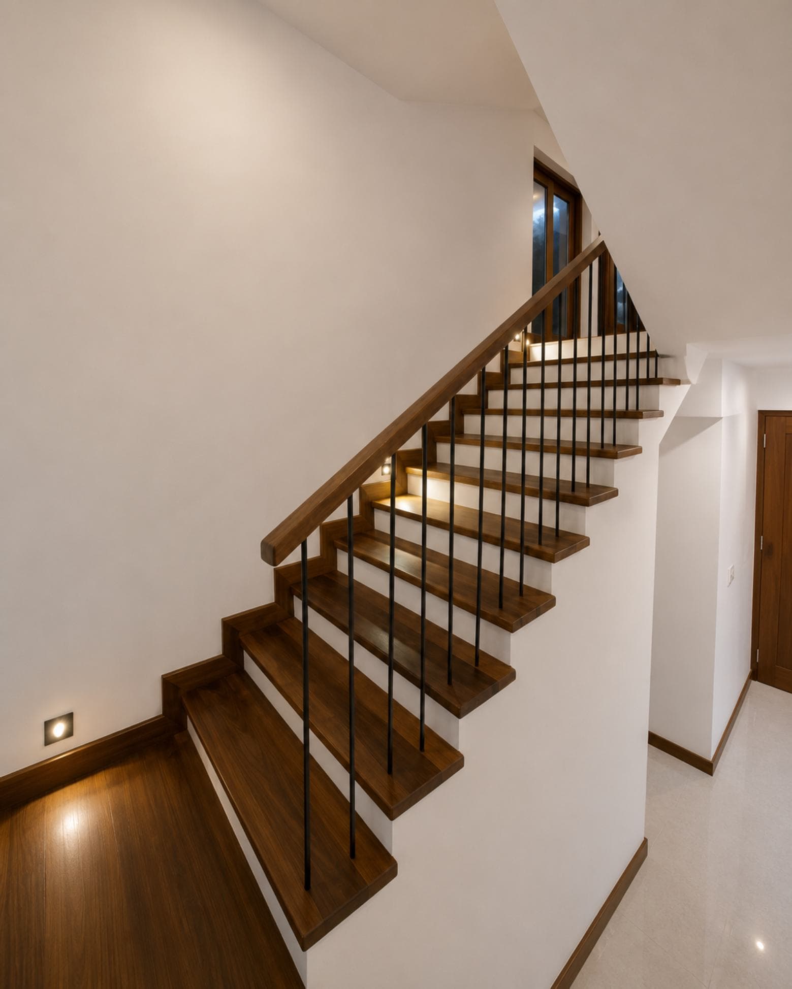 No. 45, Mallikarama Road, Ratmalana — timber stair with slender black balusters and step lighting