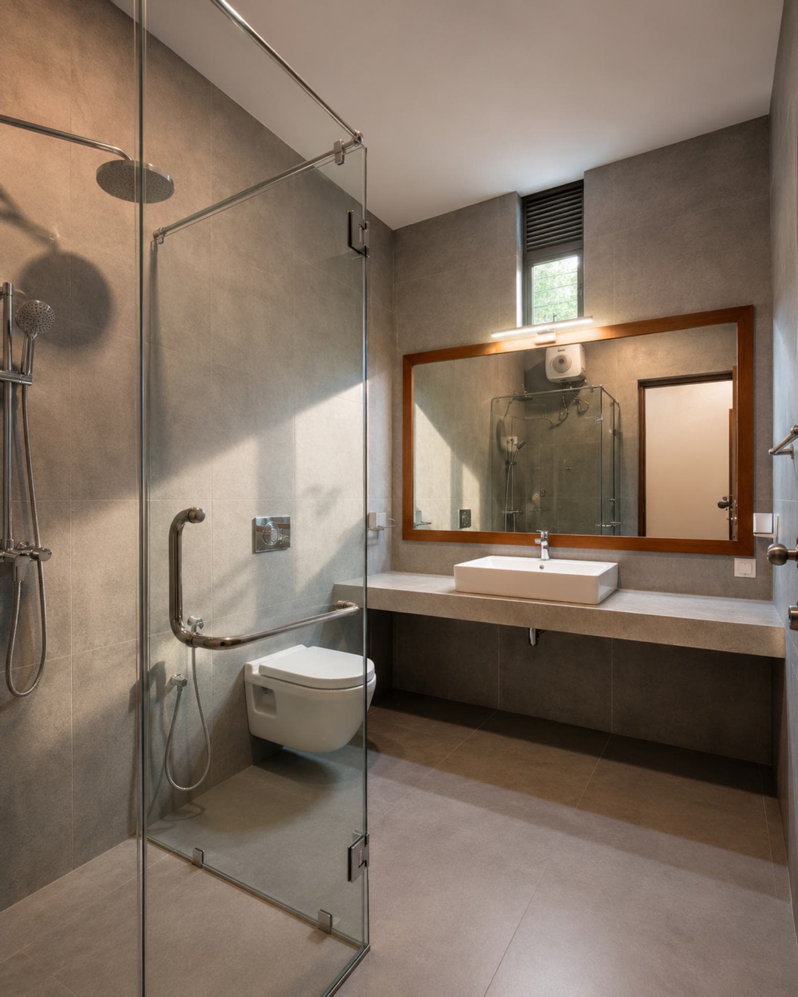 No. 47, Mallikarama Road, Ratmalana — bathroom with walk-in rain shower and stone vanity