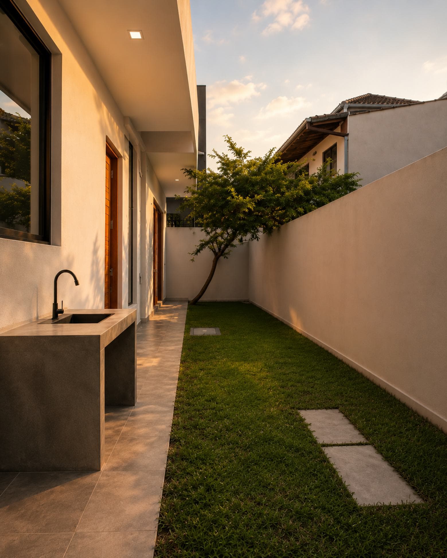 No. 47, Mallikarama Road, Ratmalana — side service courtyard with lawn and outdoor sink