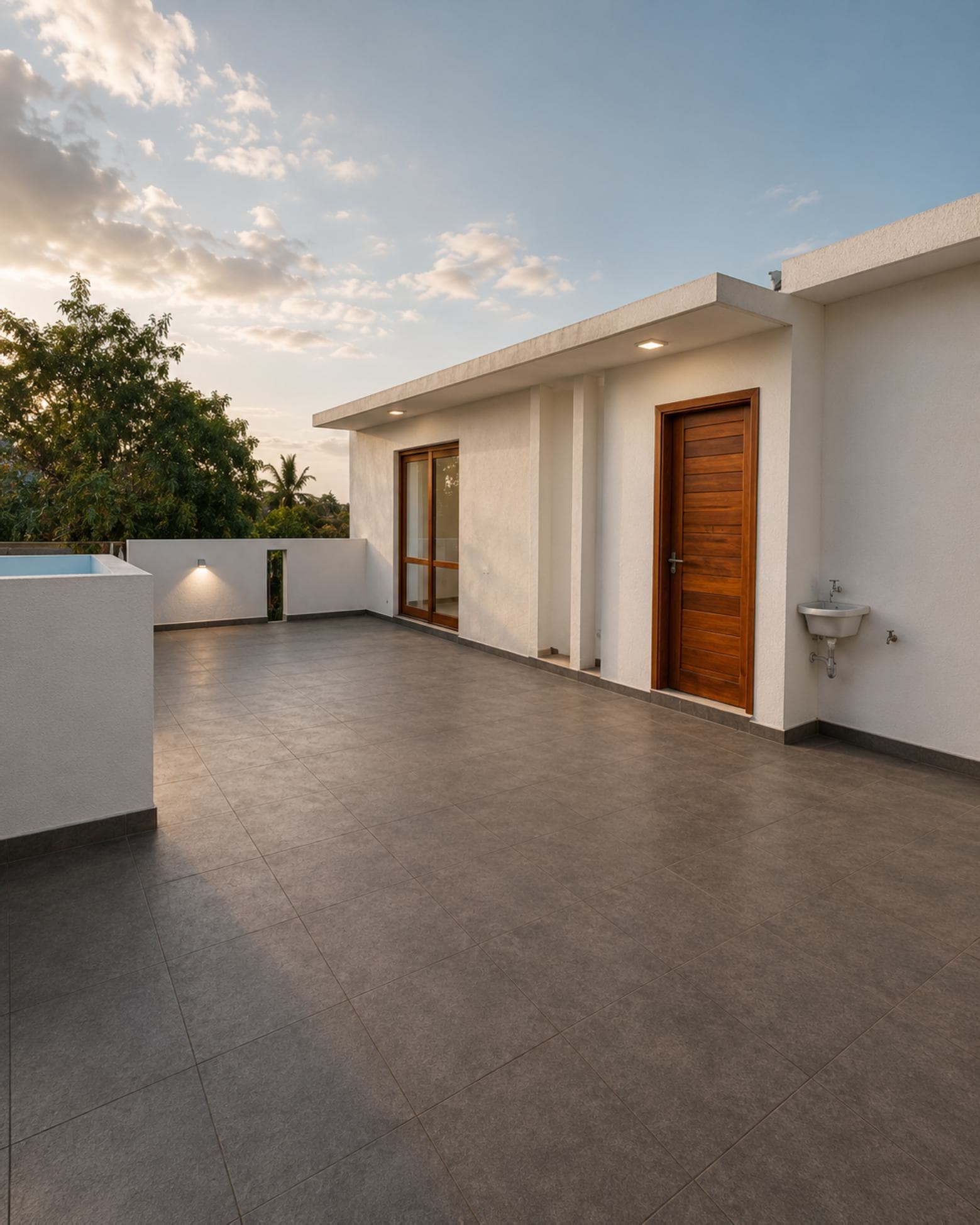 No. 47, Mallikarama Road, Ratmalana — roof terrace with plunge pool at dusk