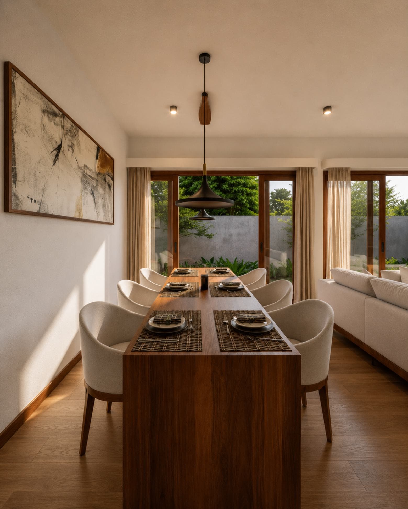No. 5, Bovita Place, Dehiwala-Mount Lavinia — dining area, sliding doors onto the planted courtyard