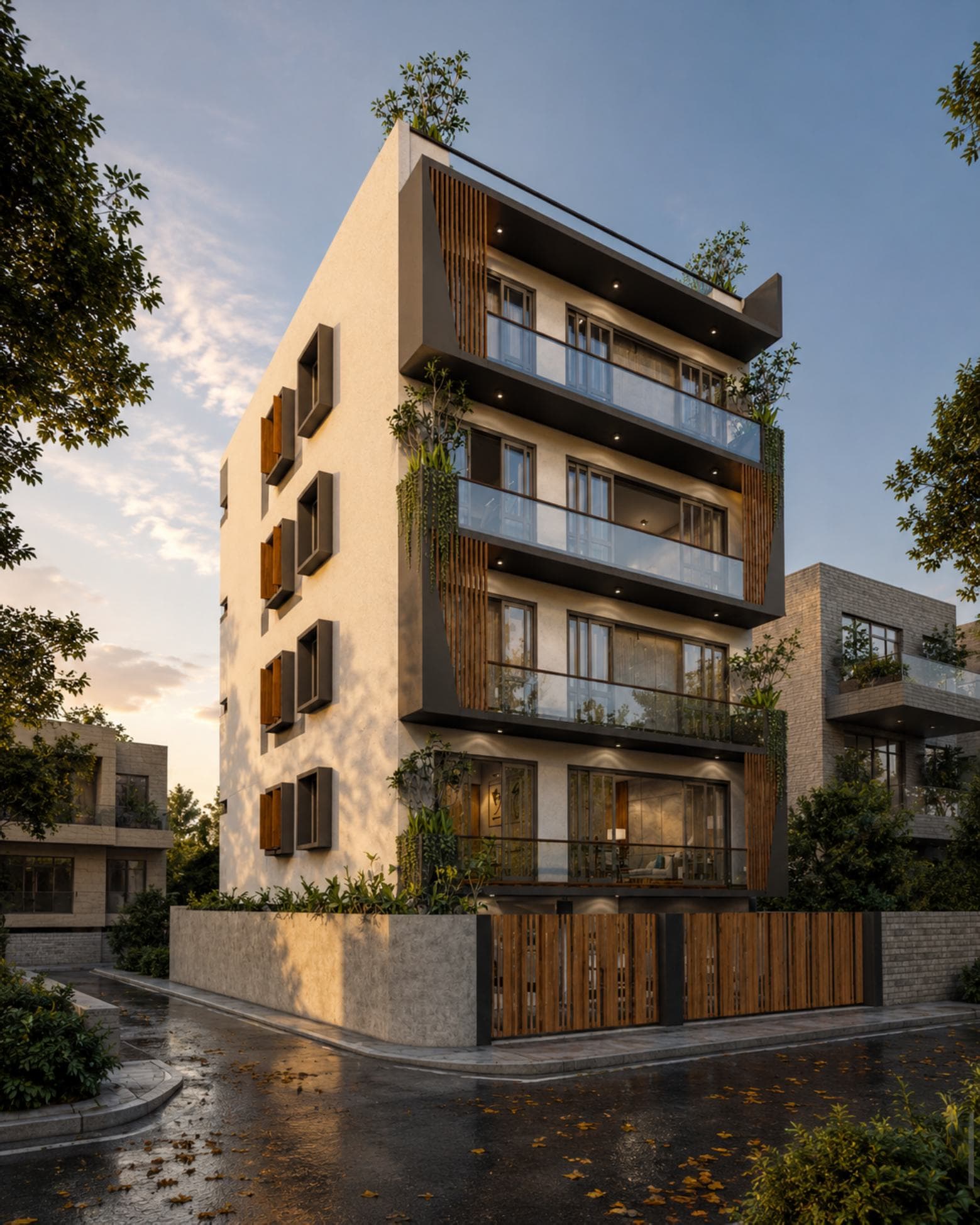 Vivienda, De Seram Road, Mount Lavinia — corner view showing the four levels and planted balconies