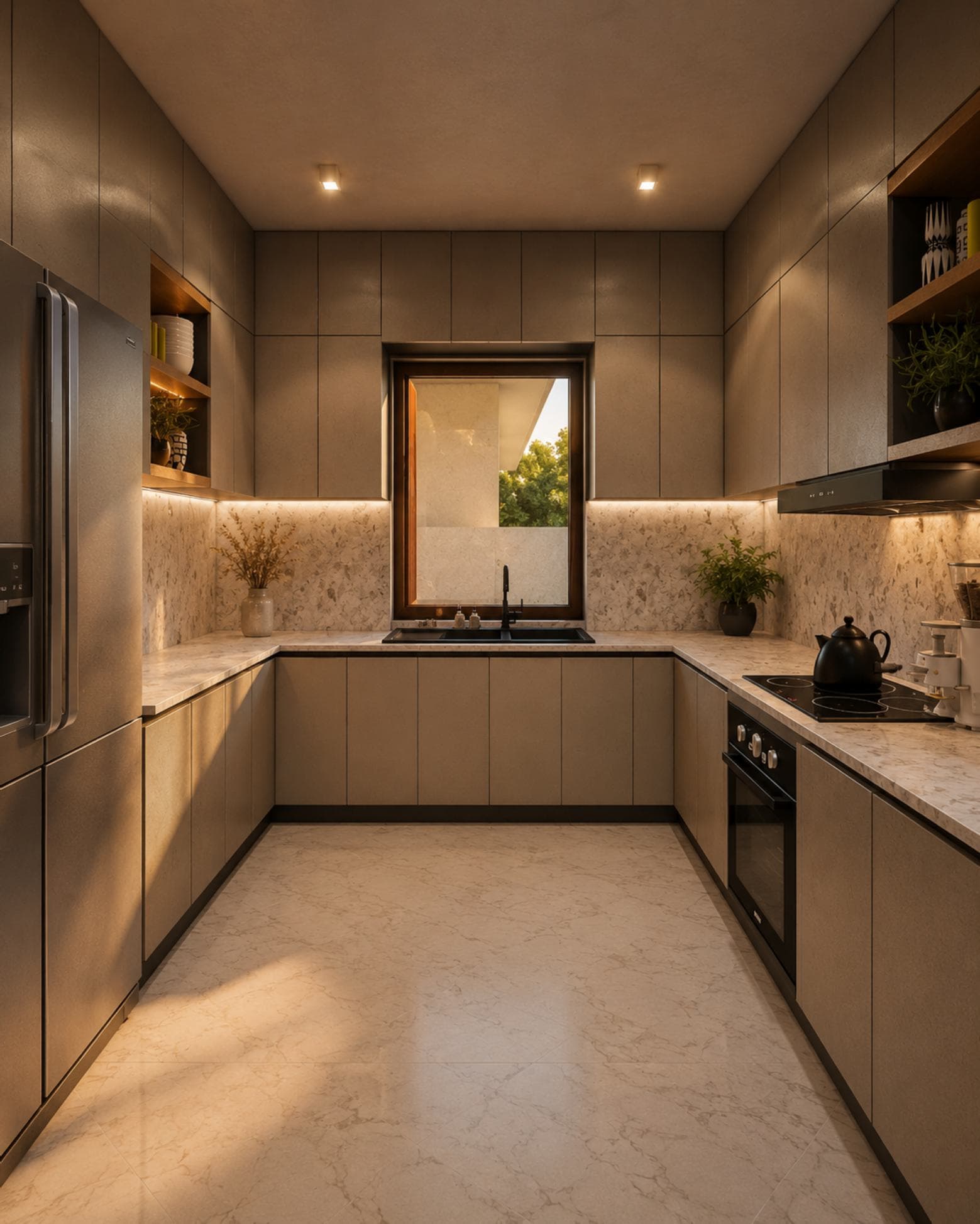 Vivienda, De Seram Road, Mount Lavinia — galley kitchen with stone counters and integrated appliances