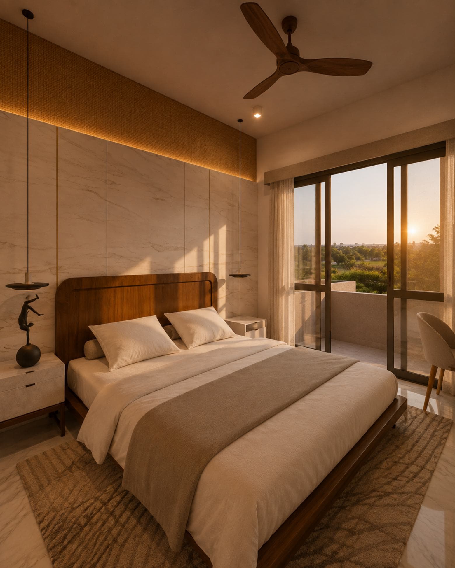 Vivienda, De Seram Road, Mount Lavinia — principal bedroom with balcony at sunset