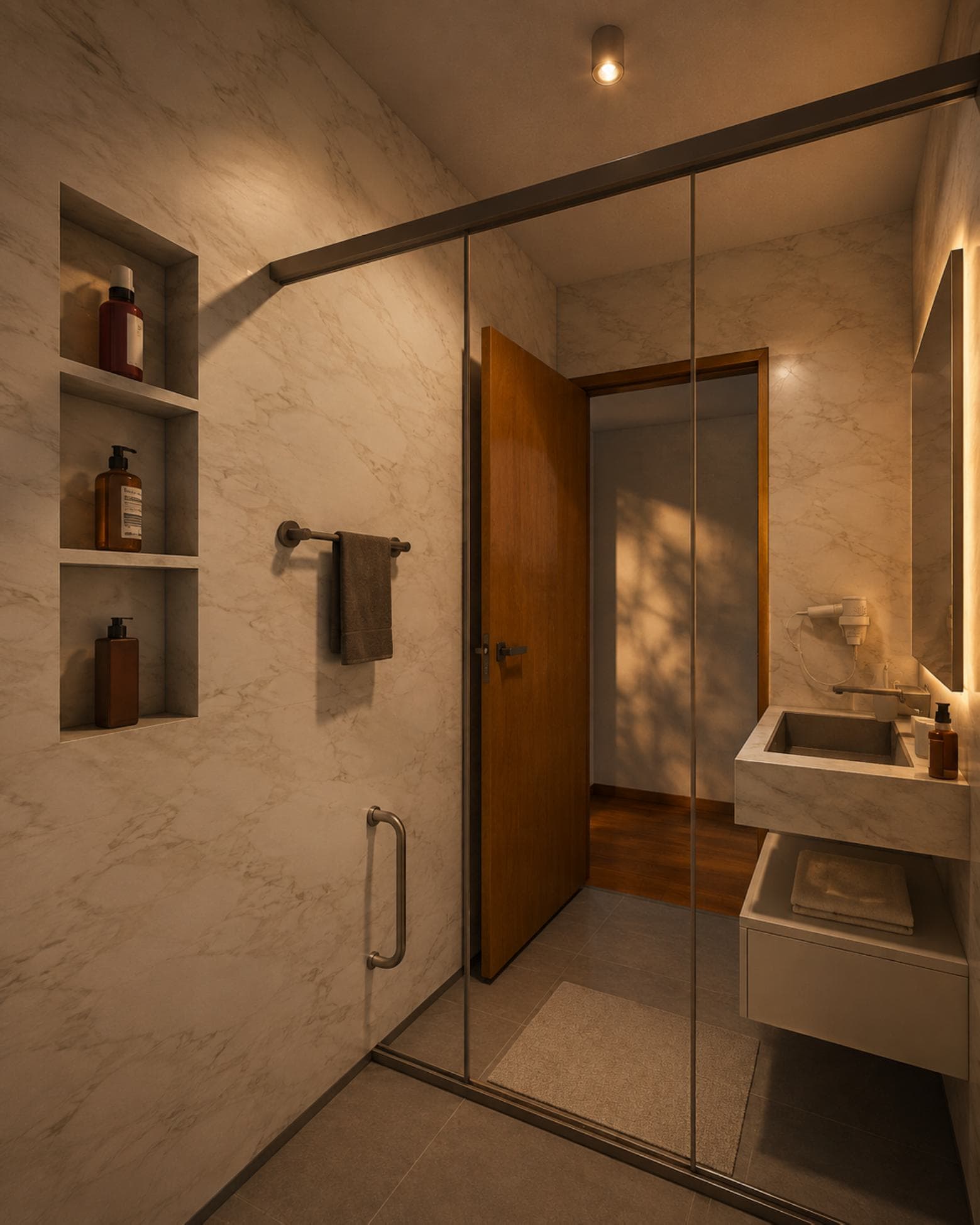 Vivienda, De Seram Road, Mount Lavinia — bathroom with glazed shower and recessed niches